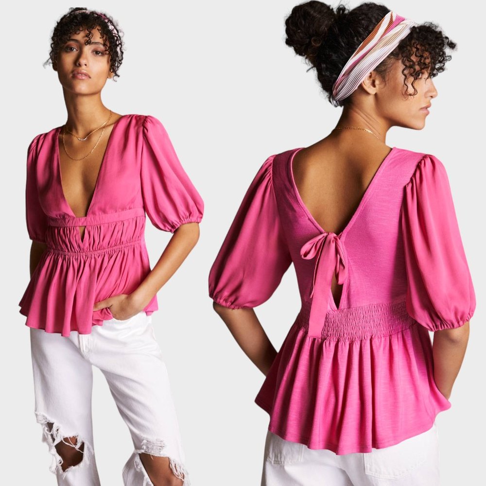 NWT Anthropologie Dolan Cut-out- V-Neck Peplum Top in Size XS